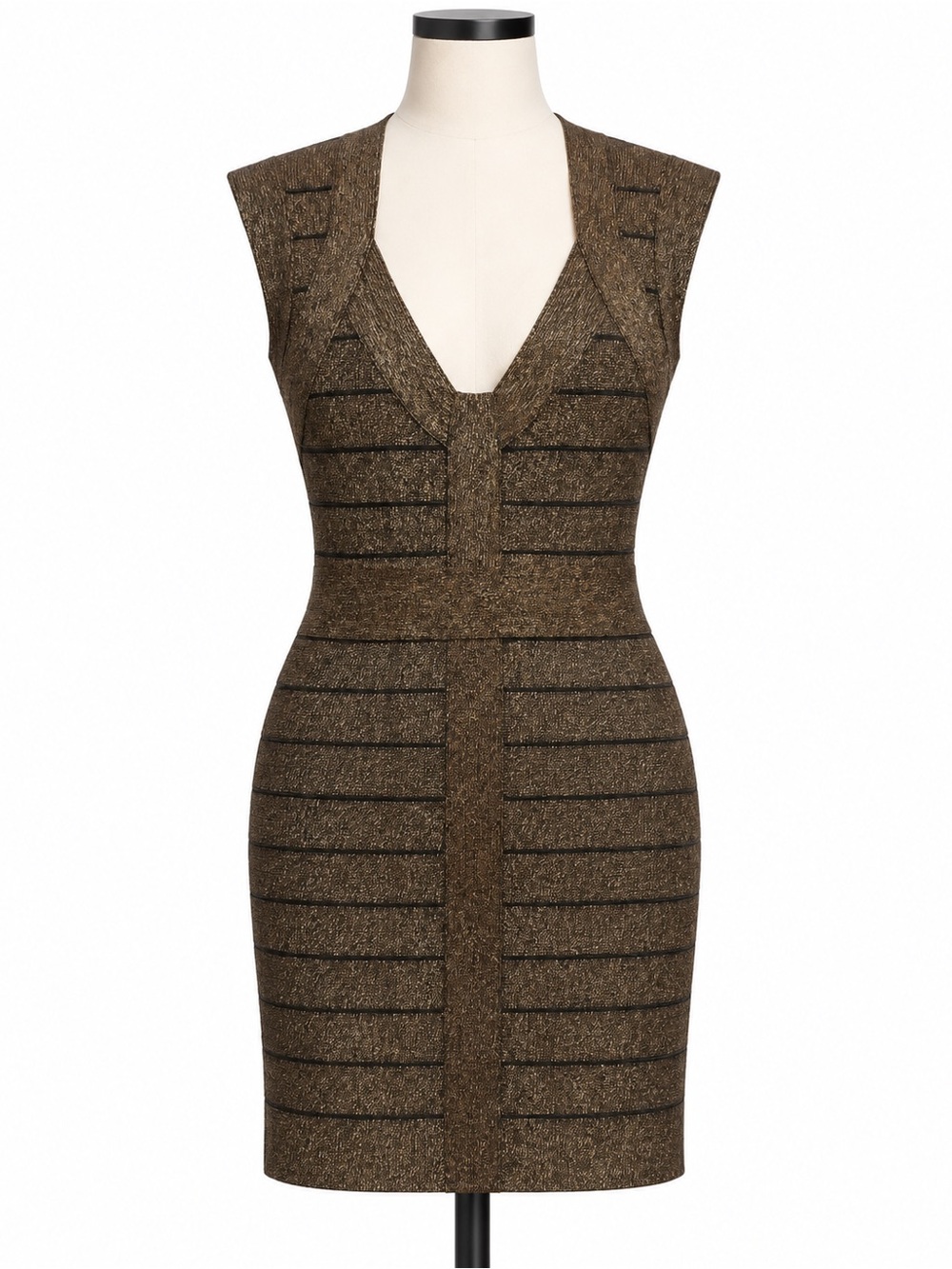 French Connection Bronze Sheen Striped Bodycon Dress